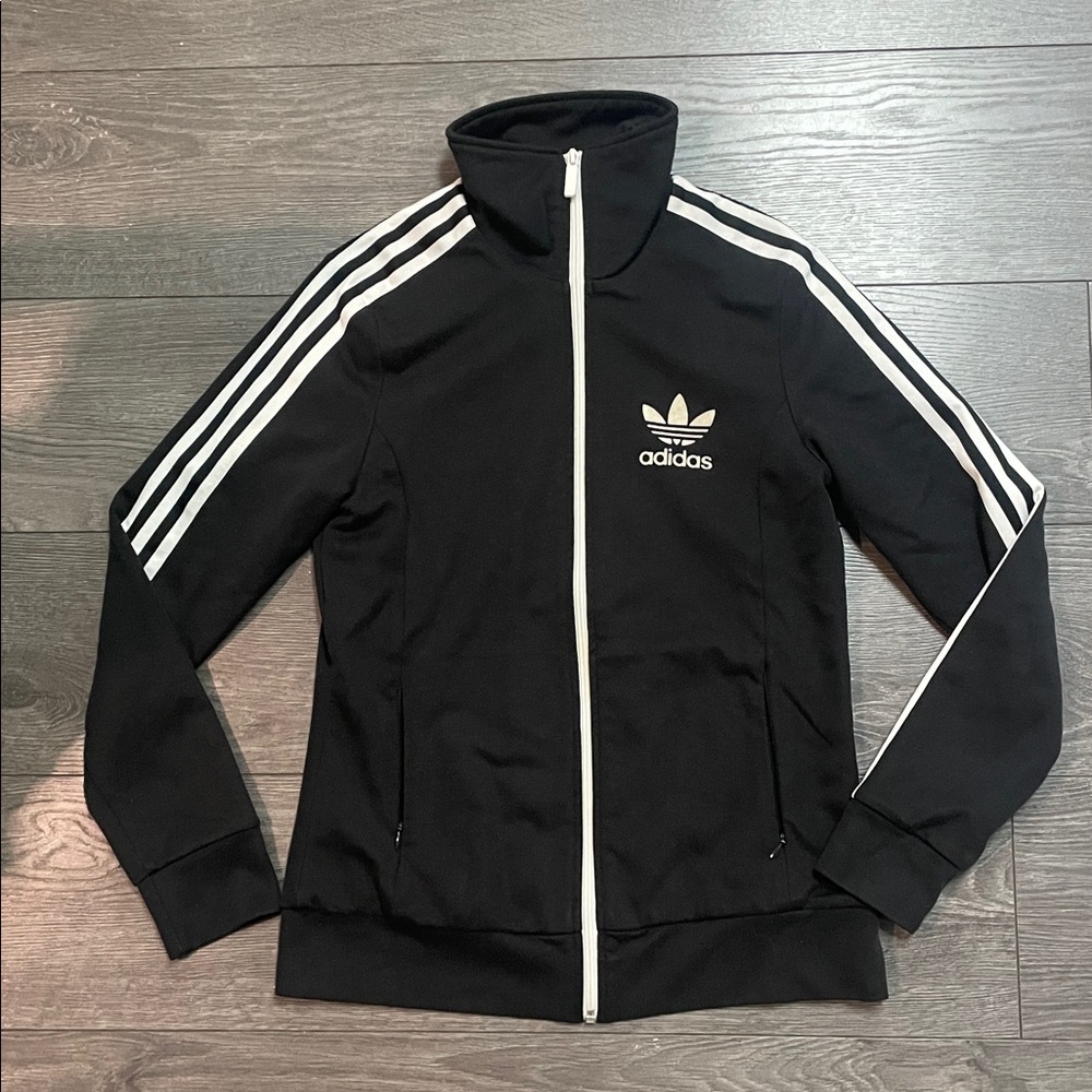 Adidas Contemporary black  hearts on inside Zip Up Track Jacket - Picture 2 of 11